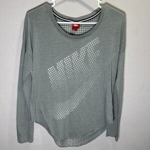 Nike Women's Size Small Long Sleeve Tshirt Dotted Swoosh Spell Out Logo Fitness
